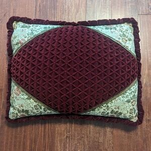 Antique Burgundy Handcrafted Brocade Tufted Velvet Silk Tapestry Pillow 25"L